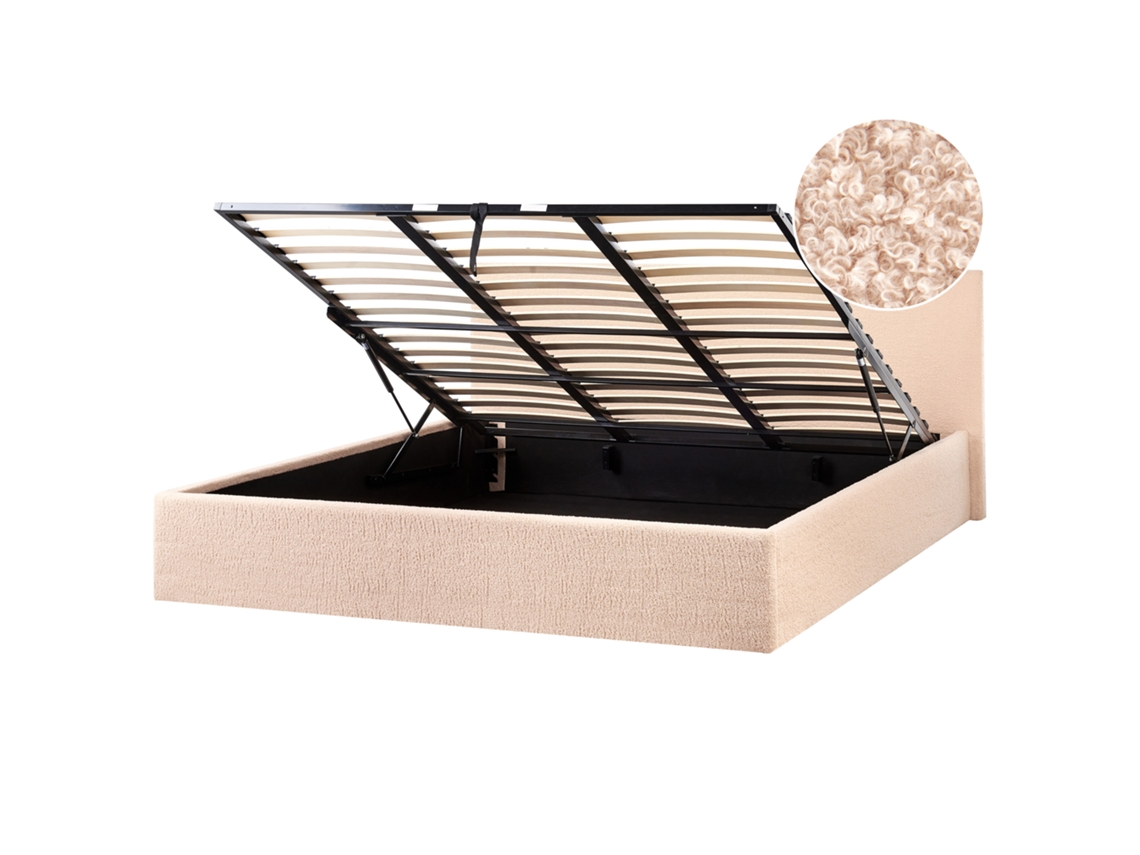 Cama con almacenaje Beliani Orbey De Bouclé Beige 198x212x88