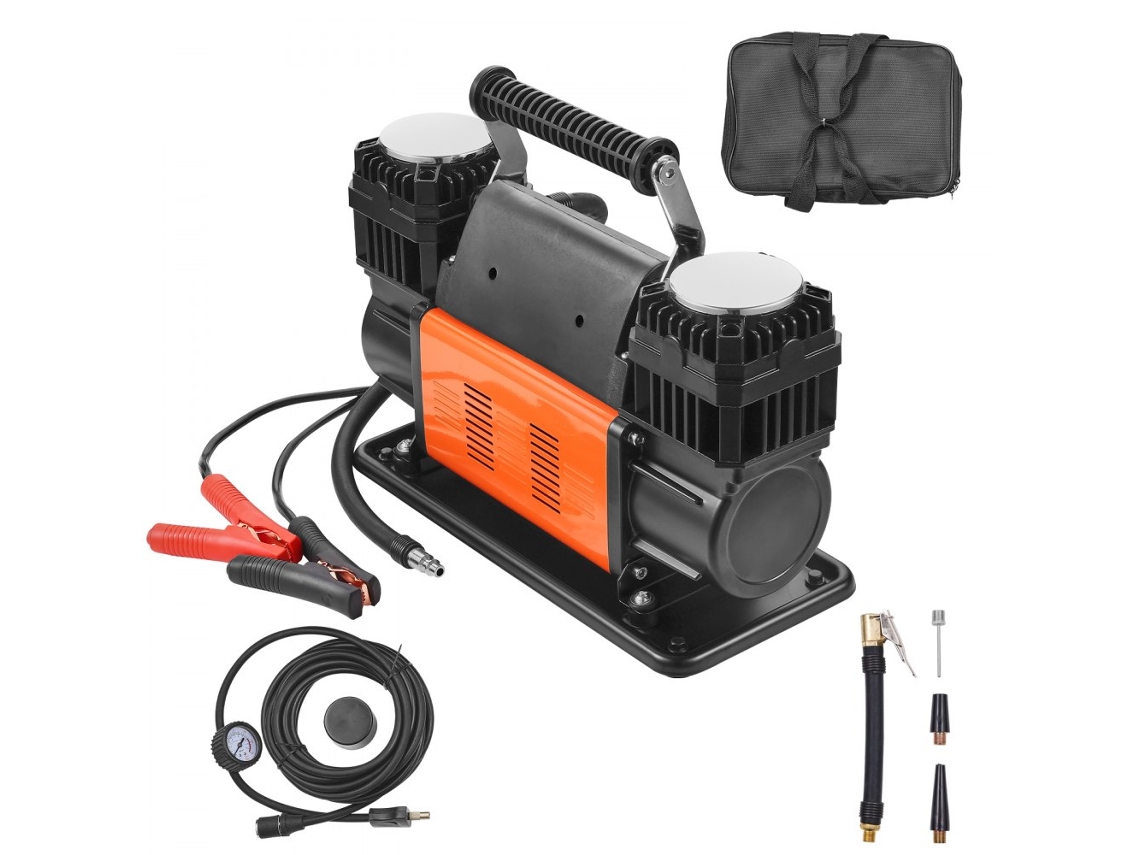 Conjunto de Compresor de Aire Portátil 12v 150psi e Inflador de Neumáticos con Bomba Doble Tekmaquinas