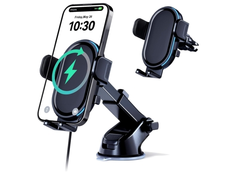 Cargador Automóvil Inalámbrico Carga Rápida Luces Colores Tablero CHRONUS Negro