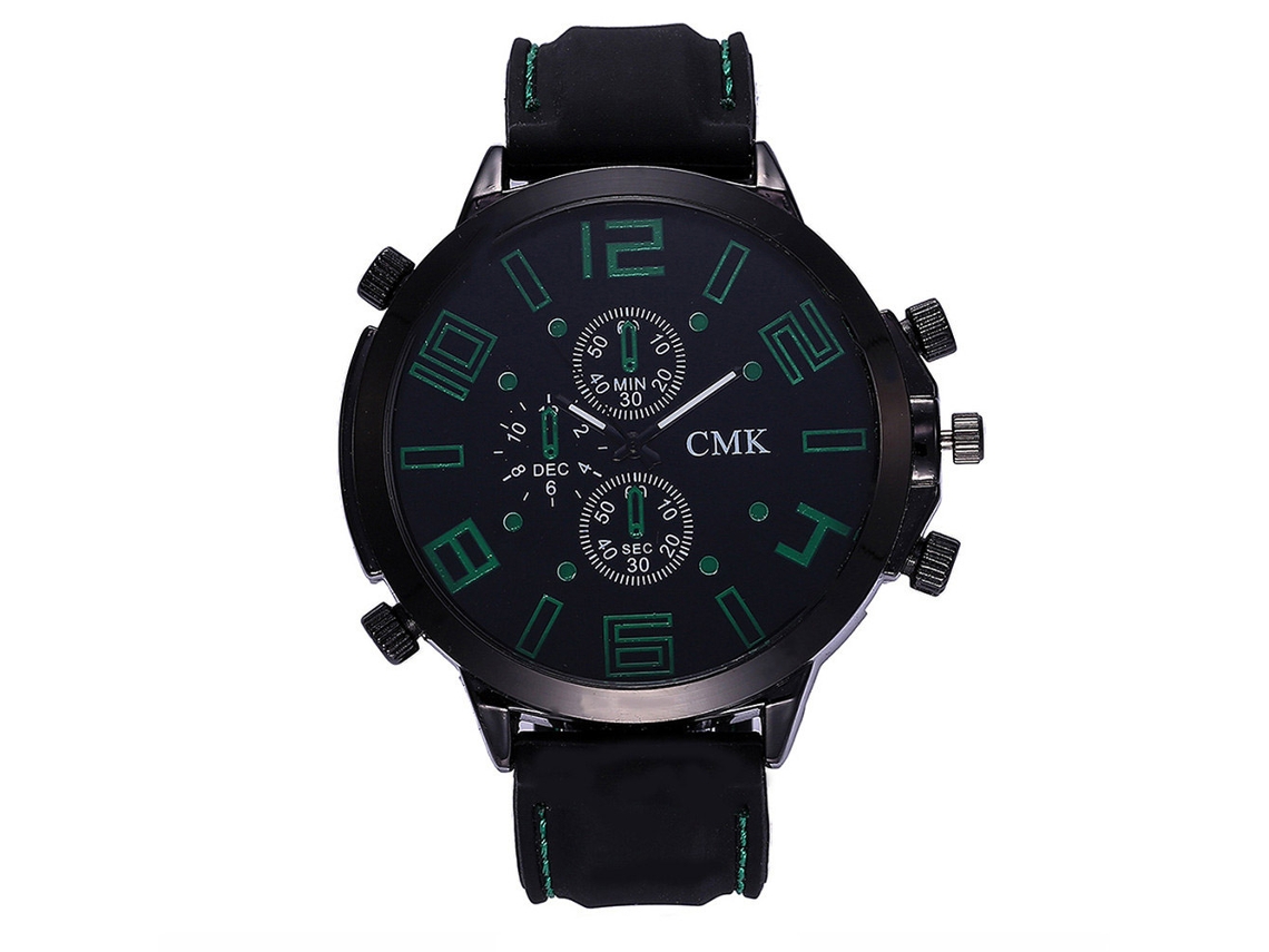 Reloj De Pulsera Hombre Cmk Con Correa De Cuero Pu, Dial Grande, Moda (verde)