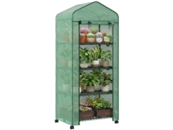 Estufa De Exterior Com 4 Prateleiras E Rodas Porta Enrolável Estrutura Em Aço E Cobertura De Pe 140g/ Anti-uv 69x50x165 Cm Verde