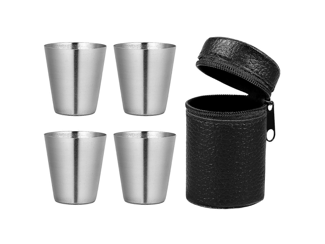 Set De Tazas De Espresso Vasos De Acero Inoxidable Dispensador 4 Vasos Camping Viaje Bebidas Café Whiskey 30ml