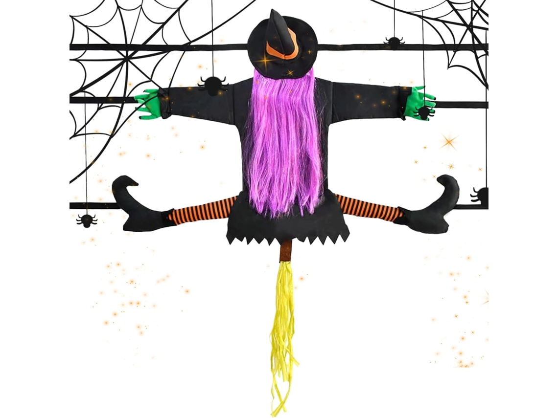 Decoración De Halloween Bruja Voladora Estrellándose Contra Un Árbol - Decoración Grande, Festiva Y Divertida Para