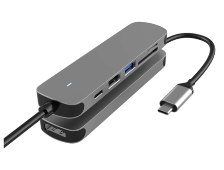 USB C HUB, adaptador USB C Dongle 6 en 1 con USB 3.0, 4K-HDMI, conexión USB C/PD, lector de tarjetas SD/TF, gris CHRONUS