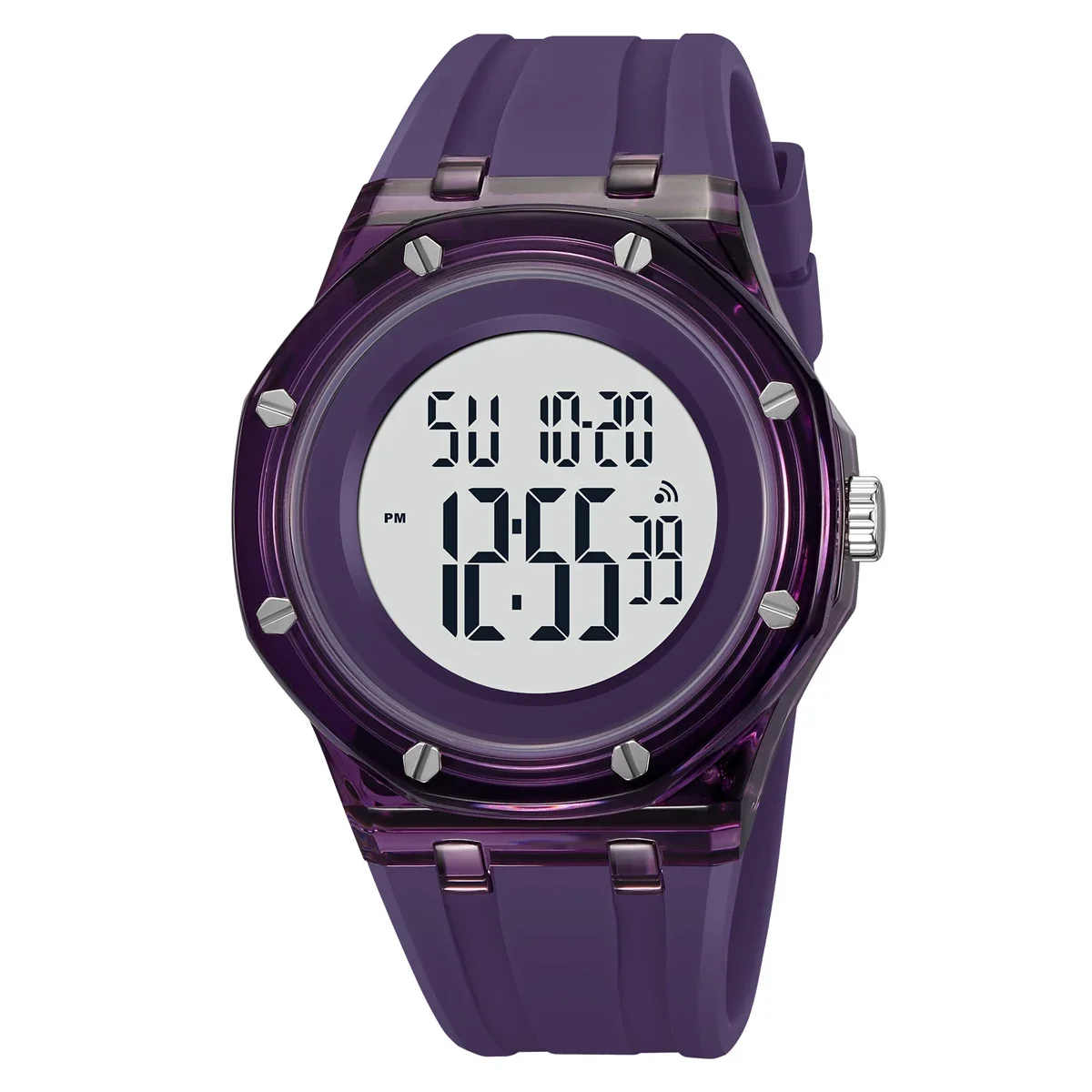 Reloj Deportivo Digital (morado), Fecha De La Semana De La Moda, Reloj De Cuarzo Con Retroiluminación Led, Resistente Al Agua.
