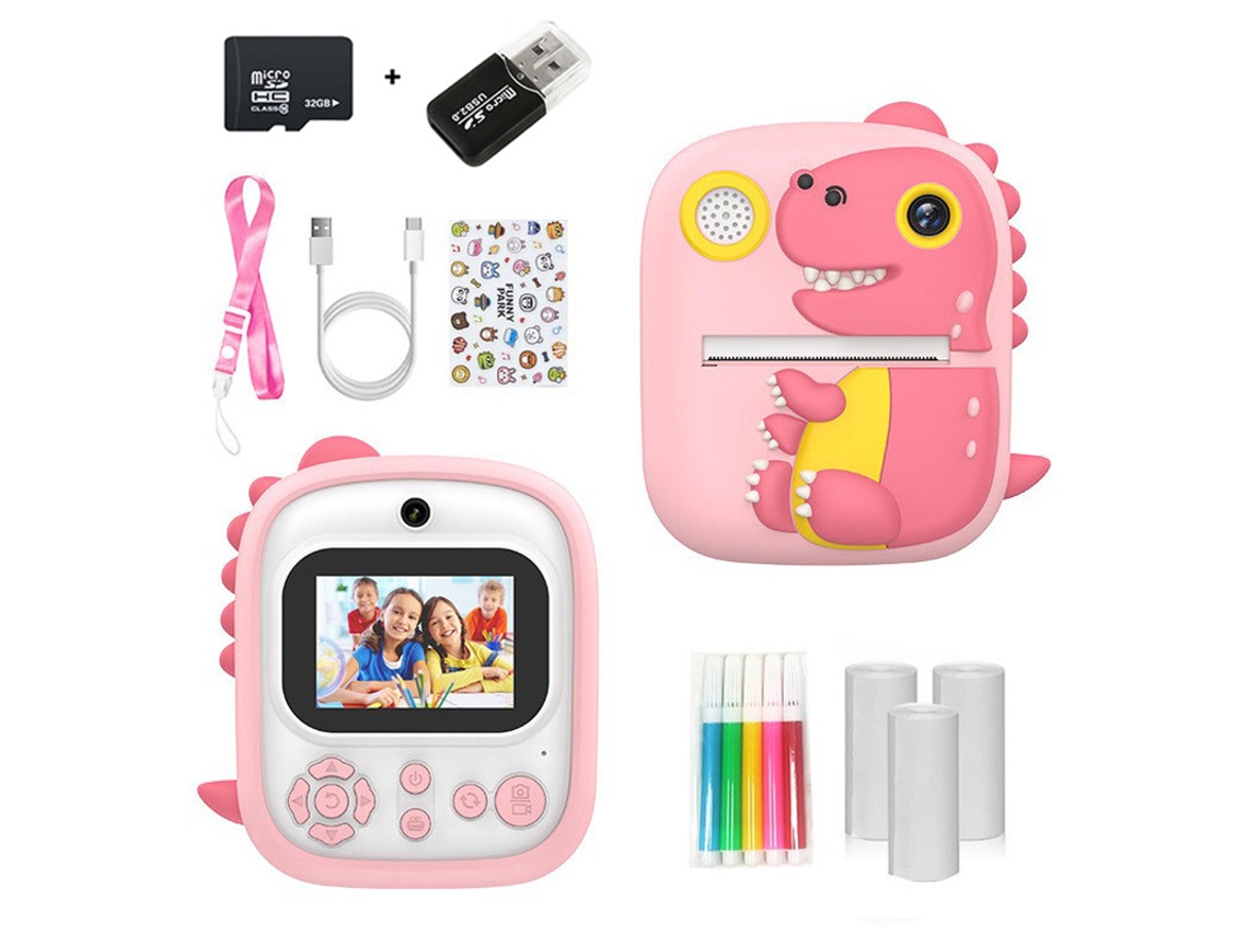 Cámara Instantánea Para Niños Cámara De Impresión Térmica Hd 1080P Pantalla De 24 Pulgadas Tarjeta De 32 Gb Rosa DIGITALLAB