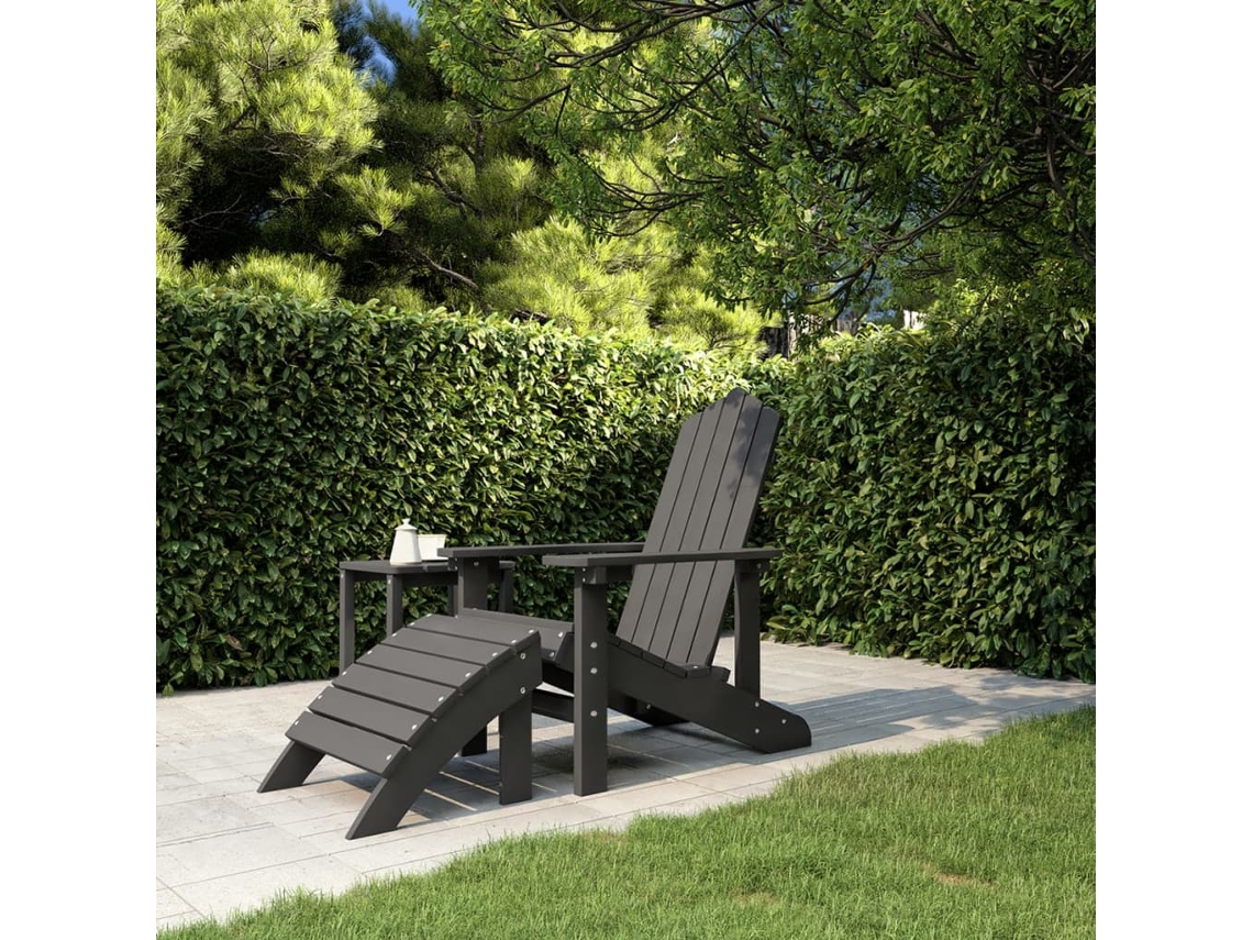 Silla de jardín Adirondack con reposapiés Pead Antracita DKD HOME DECOR