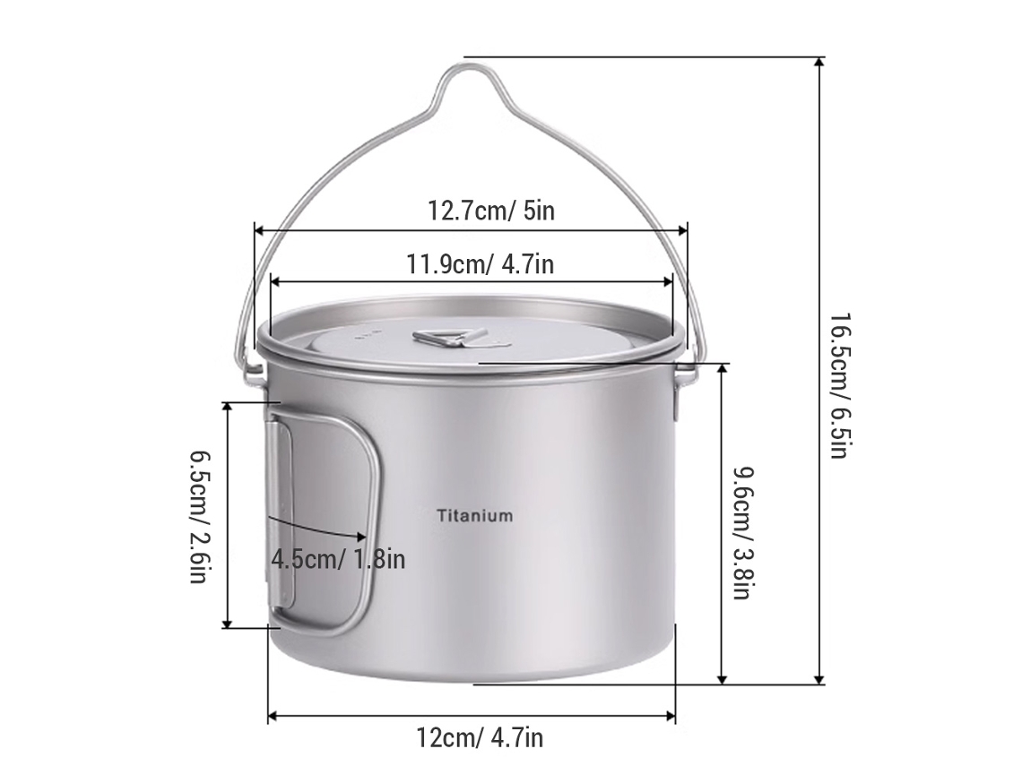 Olla De Camping De Titanio Con Tapa Y Asas Plegables Para Acampar Y Hacer Senderismo Al Aire Libre.
