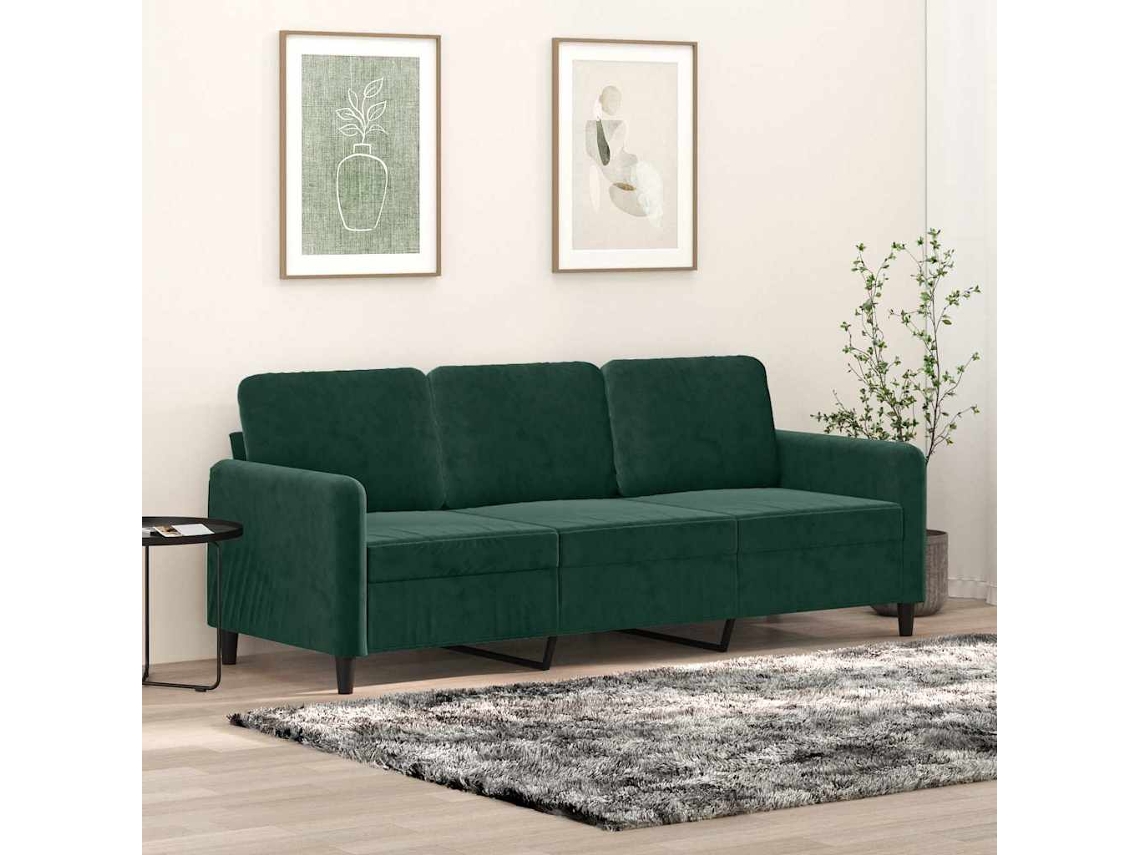 Sofá De 3 Plazas | Sofá De Salón | Sofá De Descanso Terciopelo Verde Oscuro 180 Cm