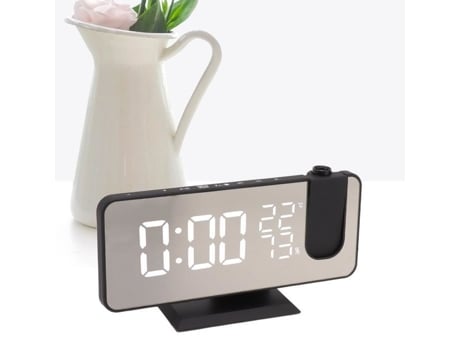 HURRISE Reloj Despertador de Proyección Digital Radio FM Reloj Despertador Digital LED Inteligente Reloj Despertador de Lino con Letras Blancas