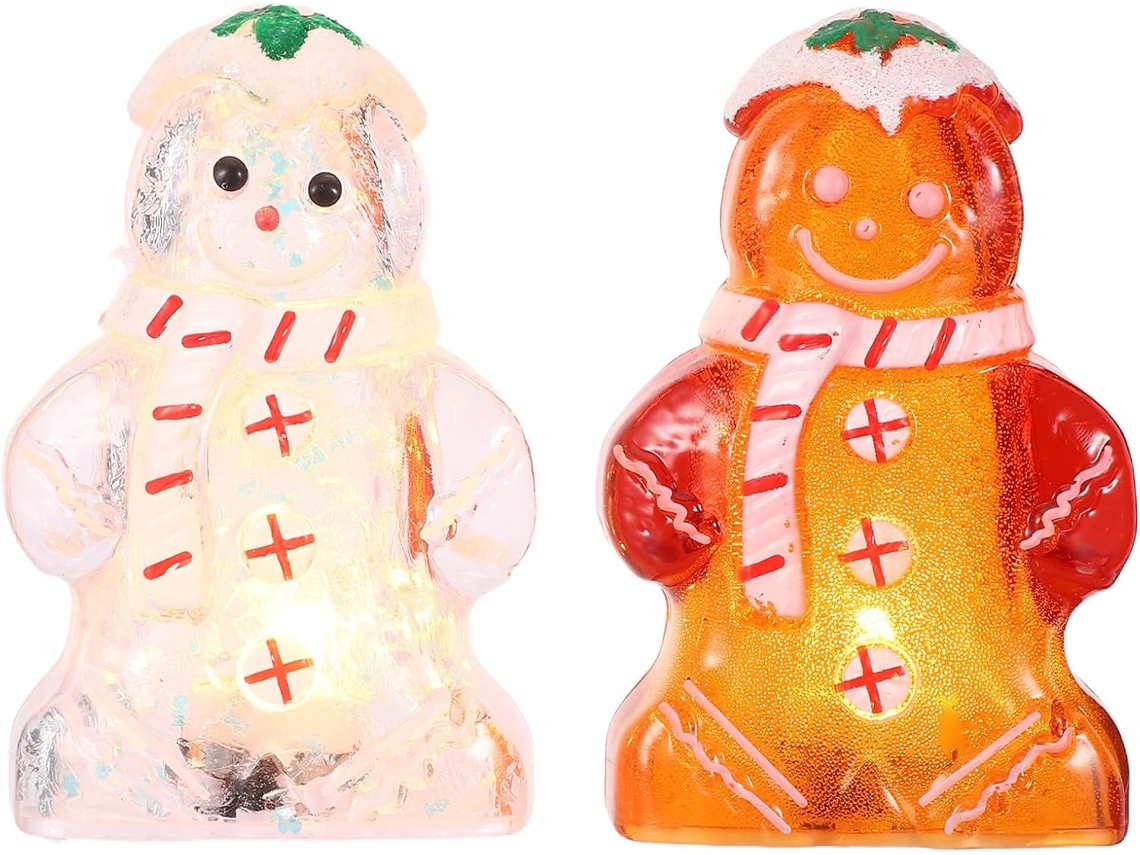 Figuras De Hombre De Jengibre Con Luz Led (2 Unidades) Para Decoración Navideña De Interiores.