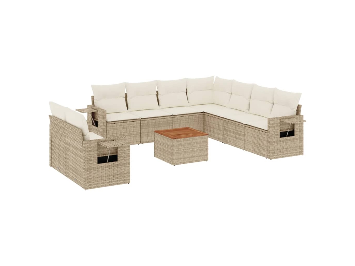 Conjunto 10 de sofás jardín con cojines beige VIDAXL ratán sintético