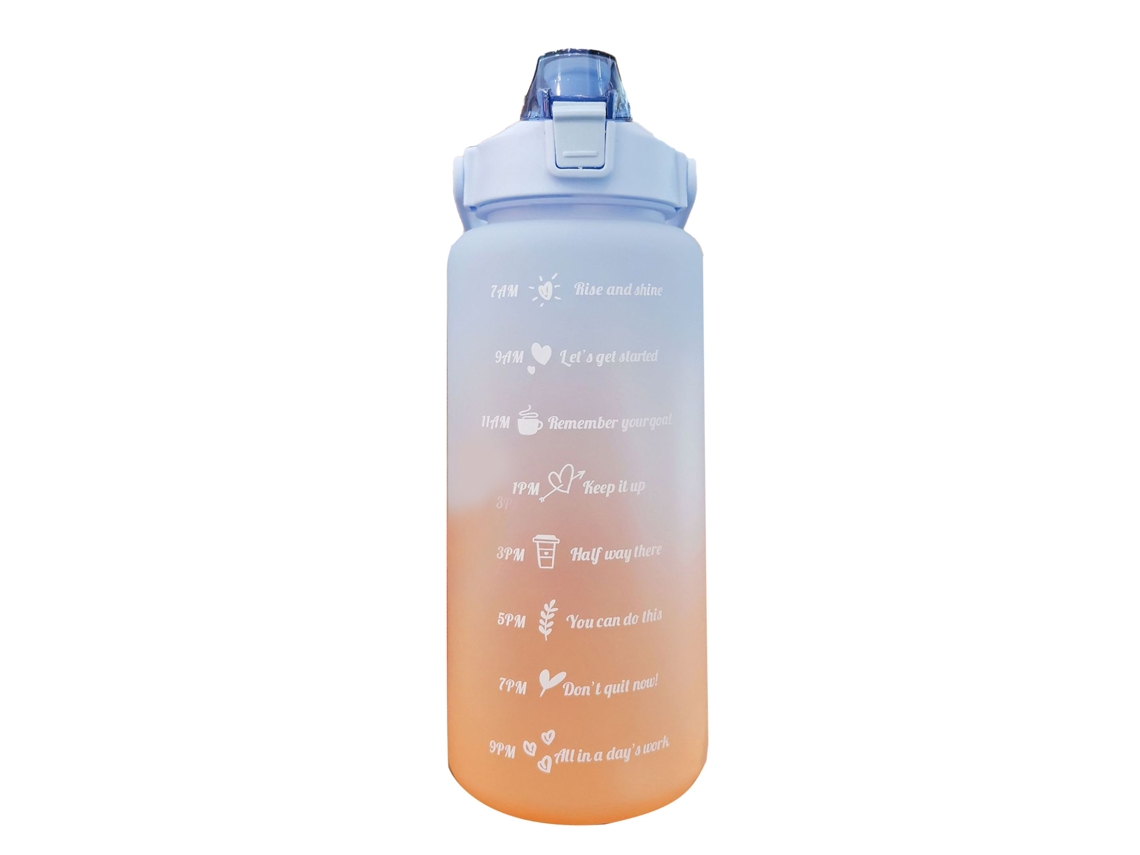 Botella De Agua Opaca Con Degradado Azul Claro, Apertura Con Un Solo Clic, Pajita Antigoteo, Diseño Deportivo Con Asa, Escala Clara, 2000 Ml.
