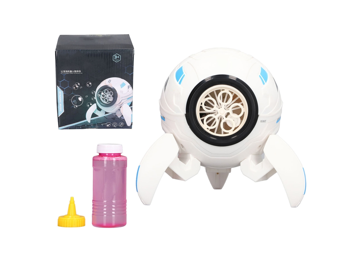 Rebe - Máquina de Bolhas Elétrica de Grande Capacidade, Design Mecha de Ficção Científica, Plástico Branco, Brinquedo para Festas de Aniversário e Piqueniques