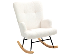 Silla Mecedora De Borreguito Con Respaldo Capitoné Y Base De Madera De Caucho Para Salón O Dormitorio 65x88x87 Cm Crema