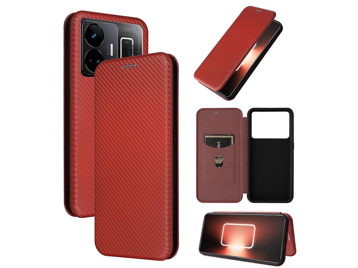 Funda Con Tapa De Cuero De Fibra De Carbono Para Realme Gt Neo 5 Con Protección Magnética