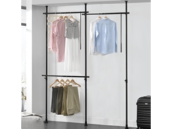 Perchero burro ropa telescópico Kemi 105-278 x 150 - 230 cm Ajustable 3 x ganchos máx. 20 kg Acero Plástico - Negro [EN.CASA]