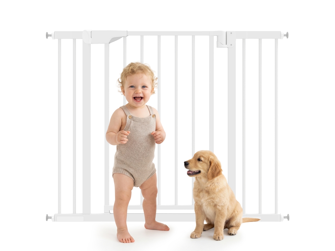 Barandilla De Seguridad Para Niños/mascotas De 76-103 Cm Con Doble Cierre Y Acceso Independiente, Color Blanco.