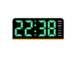 Reloj digital LED Yuysan con luz ambiental, fecha, función de repetición, reloj de mesa, despertador digital multifuncional Gh9001, carcasa blanca, luz verde