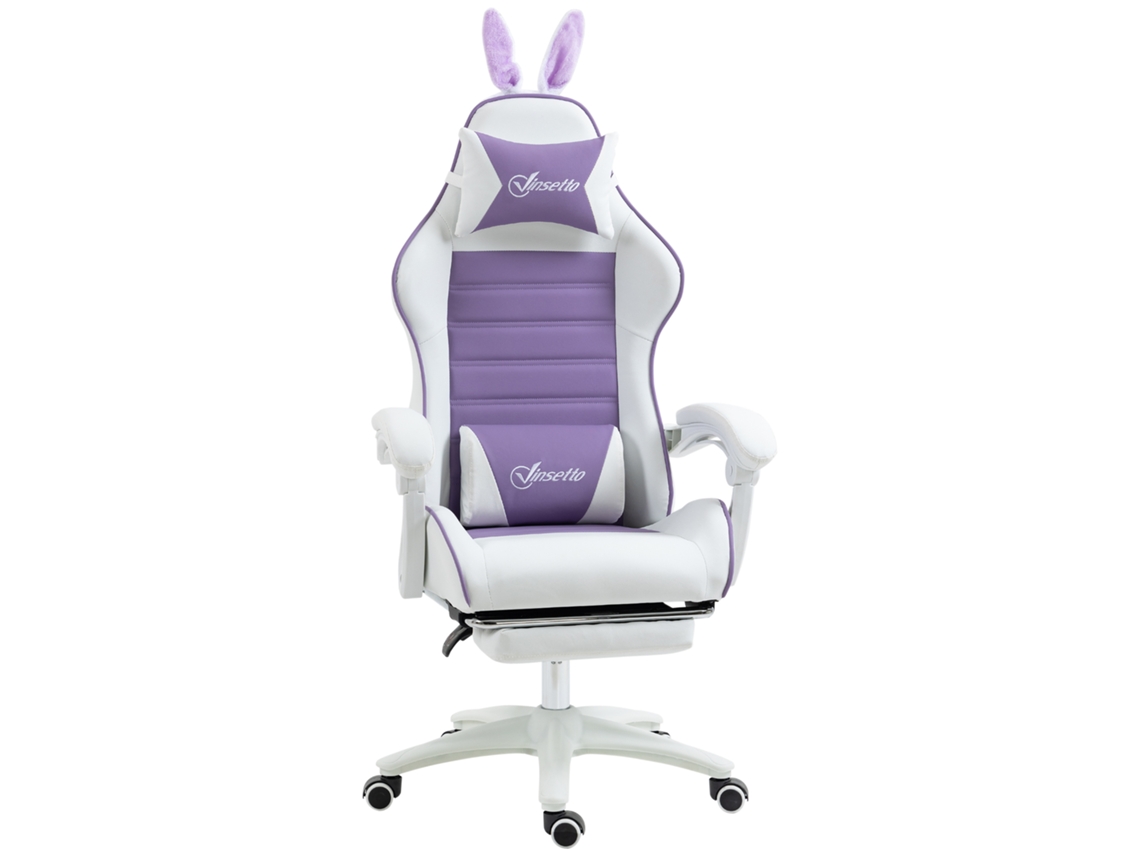 Silla Gaming Reclinable De Piel Sintética Con Reposapiés, Color Morado.