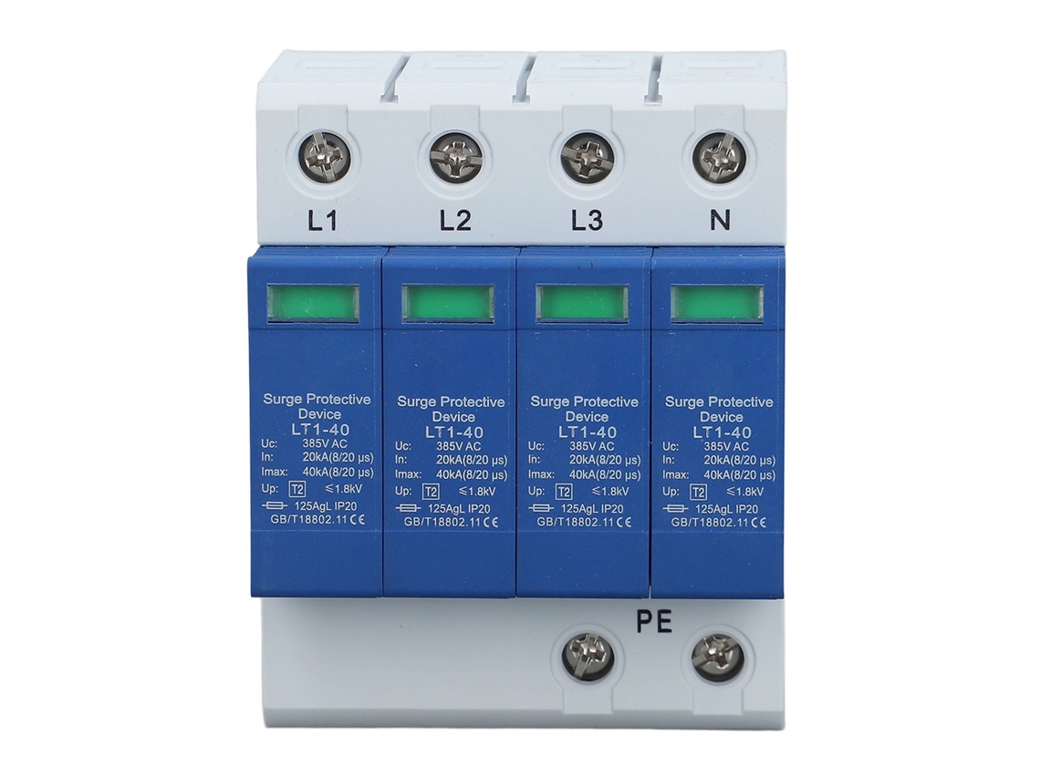 Protector De Sobrecarga Ac 4p 40ka Arrester Baja Tensión 35mm Rail Indicador Estado Ac385v