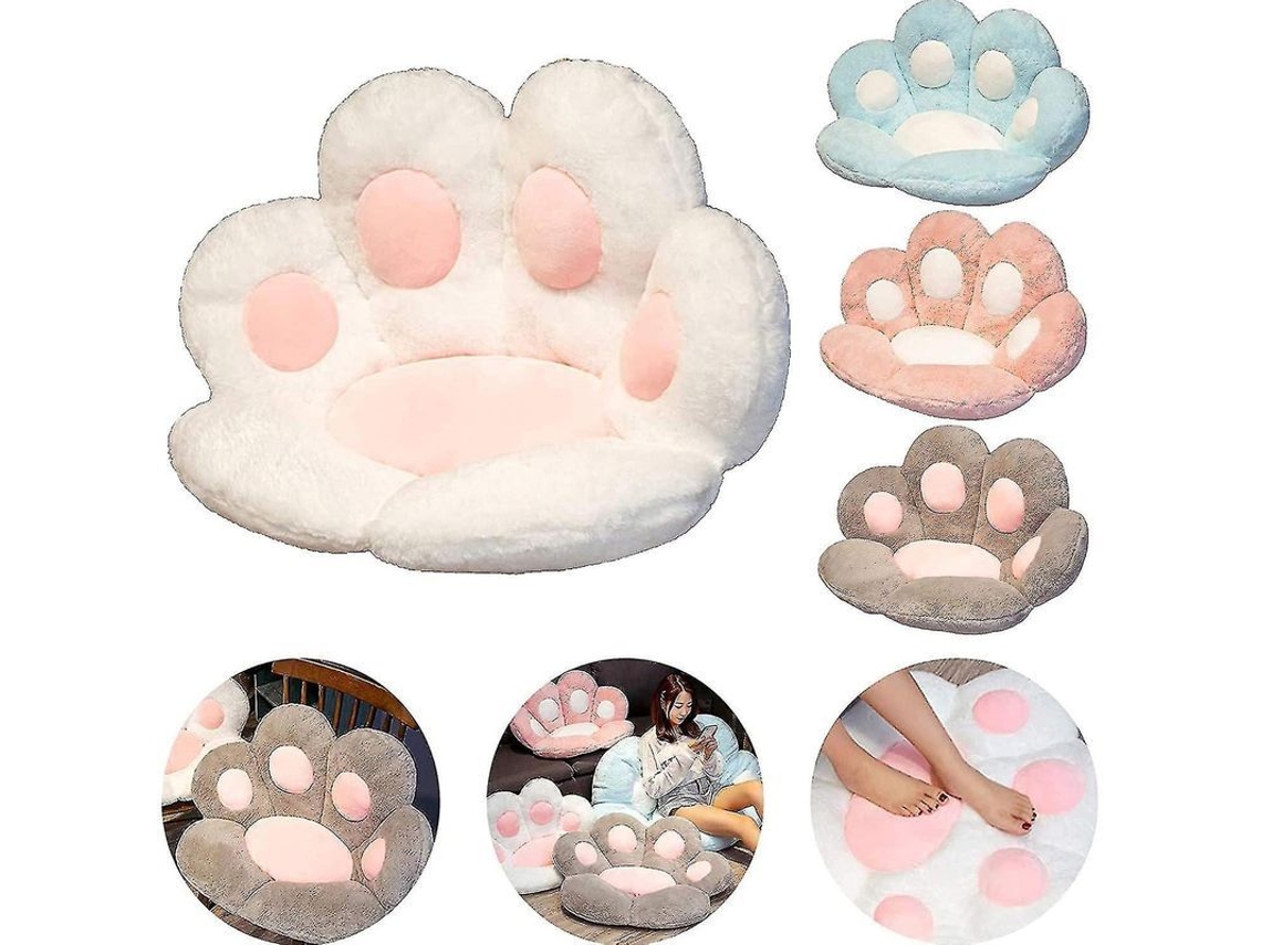 Almofada Fasst Cute com estampa de pata de gato, 60x70cm, macia e de pelúcia, ideal para cadeira, escritório, sofá, carro, decoração aconchegante, lavável, com instruções de cuidado.