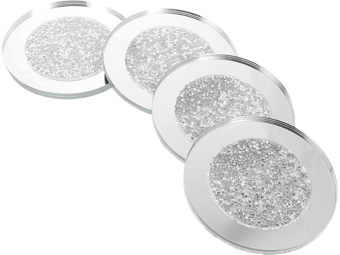 Juego De 4 Posavasos Redondos De Vidrio Blanco, Ligeros Y Duraderos.