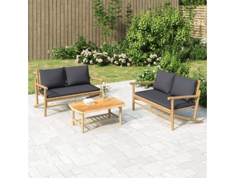 MAISON EXCLUSIVE Set de muebles de jardín 2 piezas bambú con cojines gris oscuro
