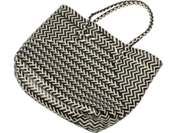 Cesta Grande Tejida A Mano Con Rayas Negras, Bolsa De Compras Multifuncional De Mimbre Natural.