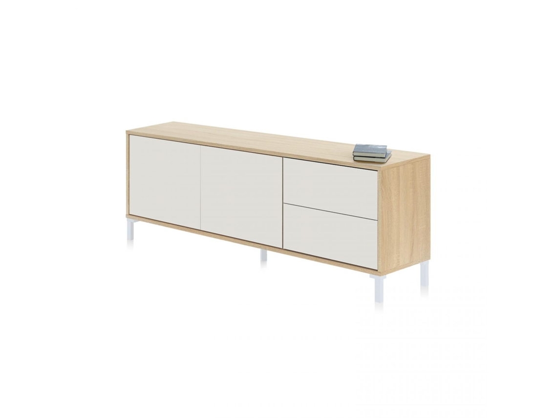 Mueble TV Brooklyn Blanco Artik (Blanco Mate) - Roble Canadian 130 x 47 x 41 cm