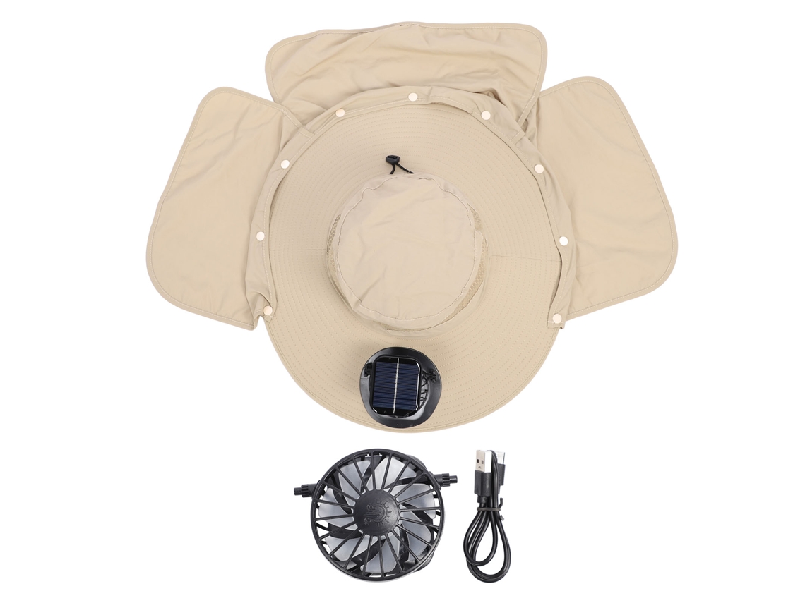 Anub chapéu de Sol com Ventilador Solar Recarregável Usb Ajustável Upf50 Aba Larga para Pesca Praia Jardim Esportes Ao Ar Livre Bege