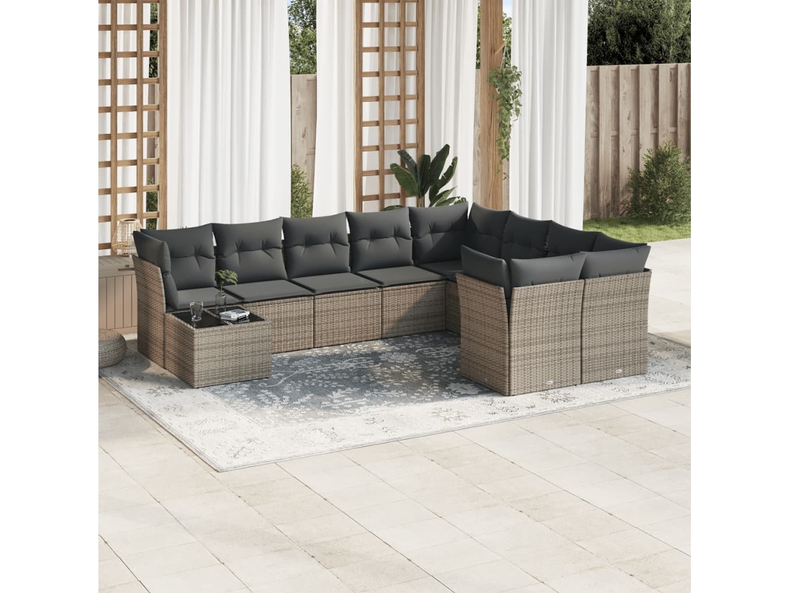 Conjunto de sofás de jardín de 10 piezas DKD Home Decor con cojines de mimbre gris