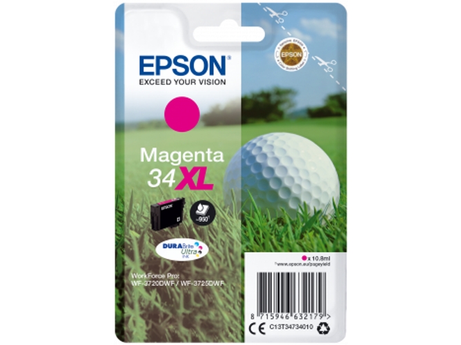 Cartucho de tinta original EPSON 34XL, Bola de golf 10,8 ml , Magenta, XL, C13T34734010, T3473