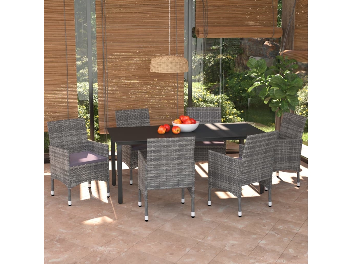 Juego de comedor de jardín de 7 piezas DKD Home Decor con cojines de mimbre gris