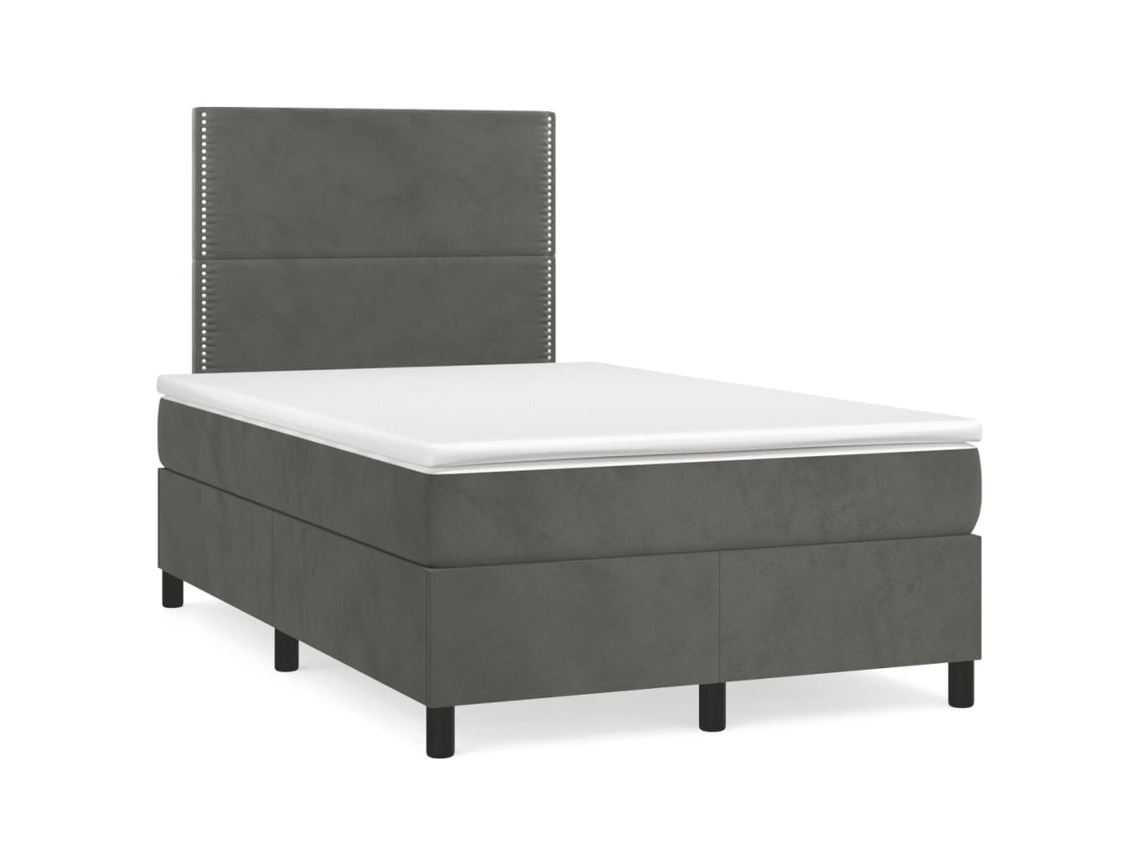 Cama Box Spring Con Colchón Terciopelo Gris Oscuro 120x190 Cm