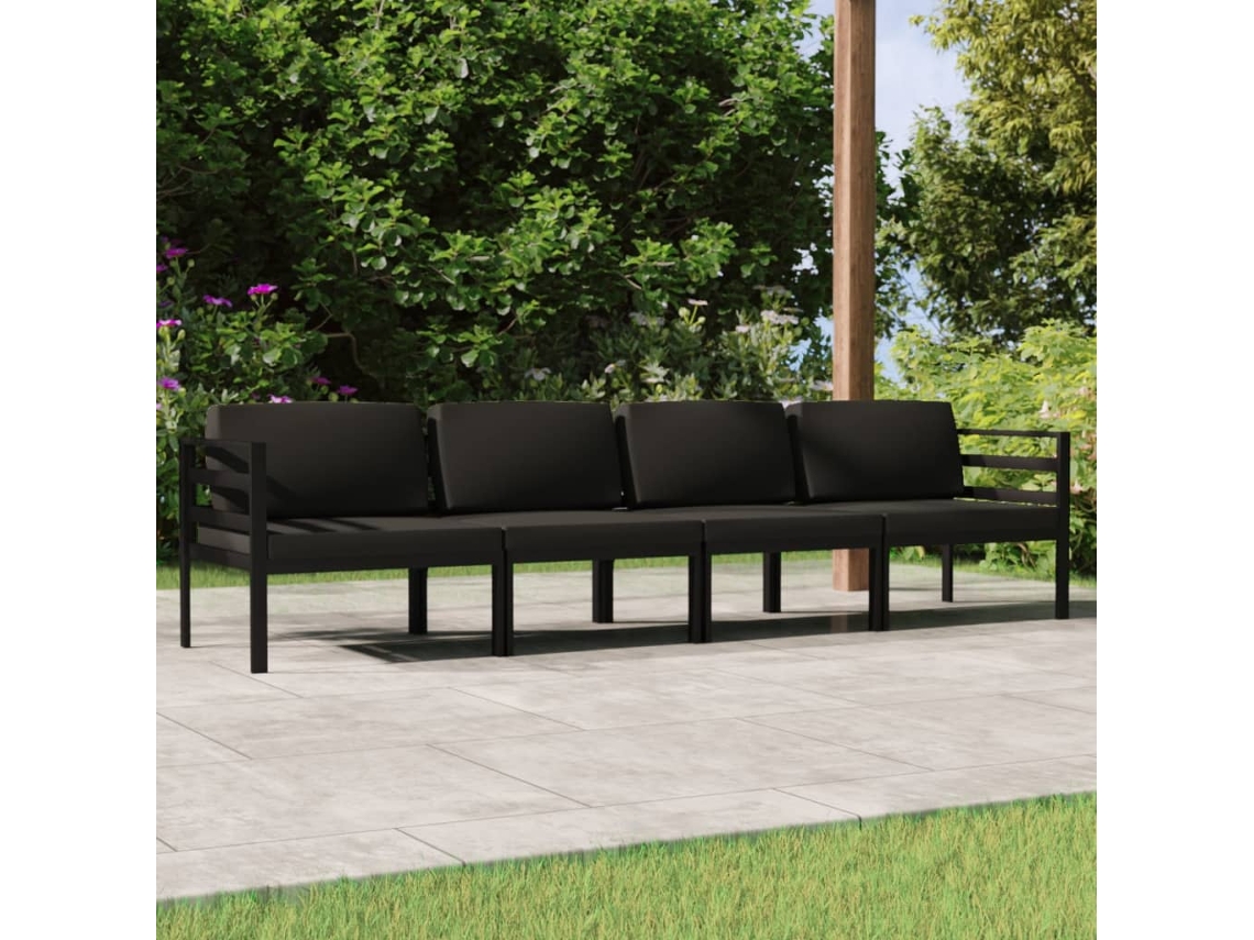 Conjunto de muebles de jardín con cojines de aluminio antracita, Dkd Home Decor