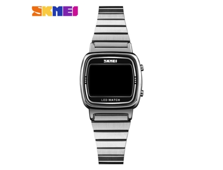 Reloj digital para mujer con banda de acero inoxidable, reloj LED electrónico cuadrado resistente al agua, tira de acero plateada LUUCOZK