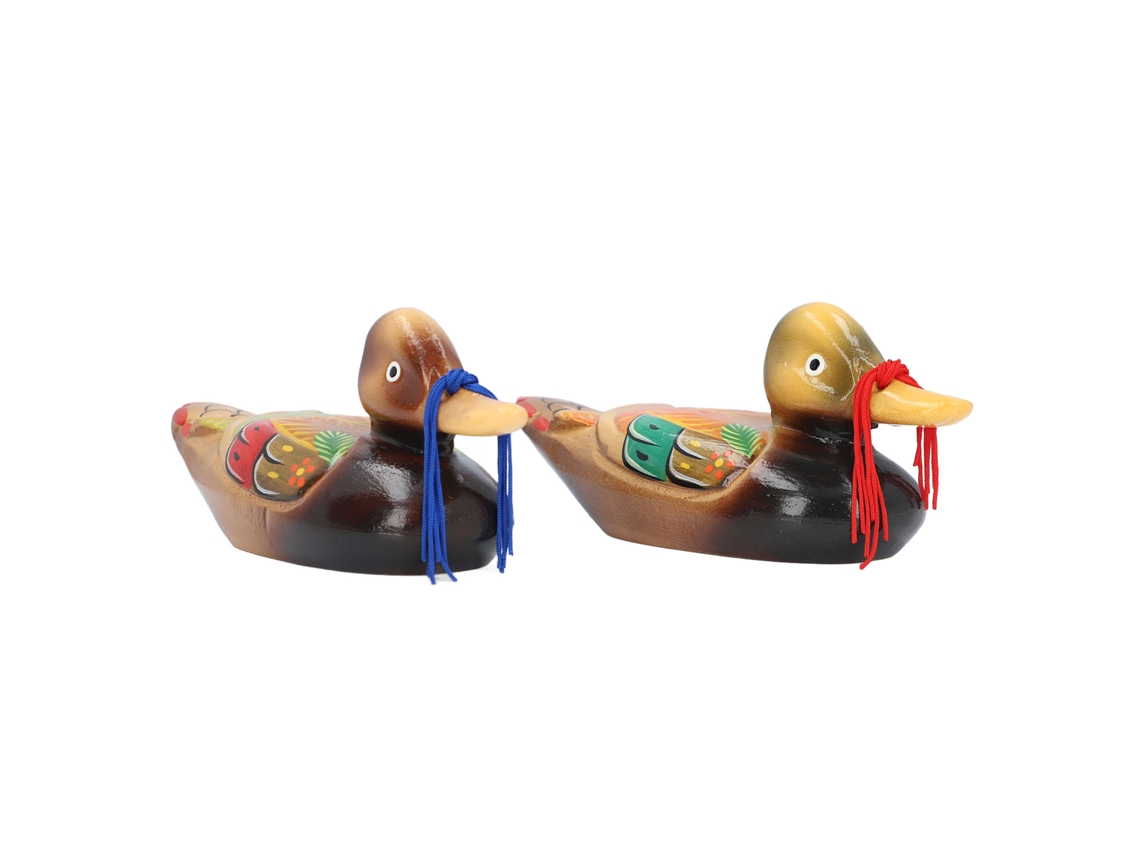 Figura de pato mandarín de madera, par, 22 cm