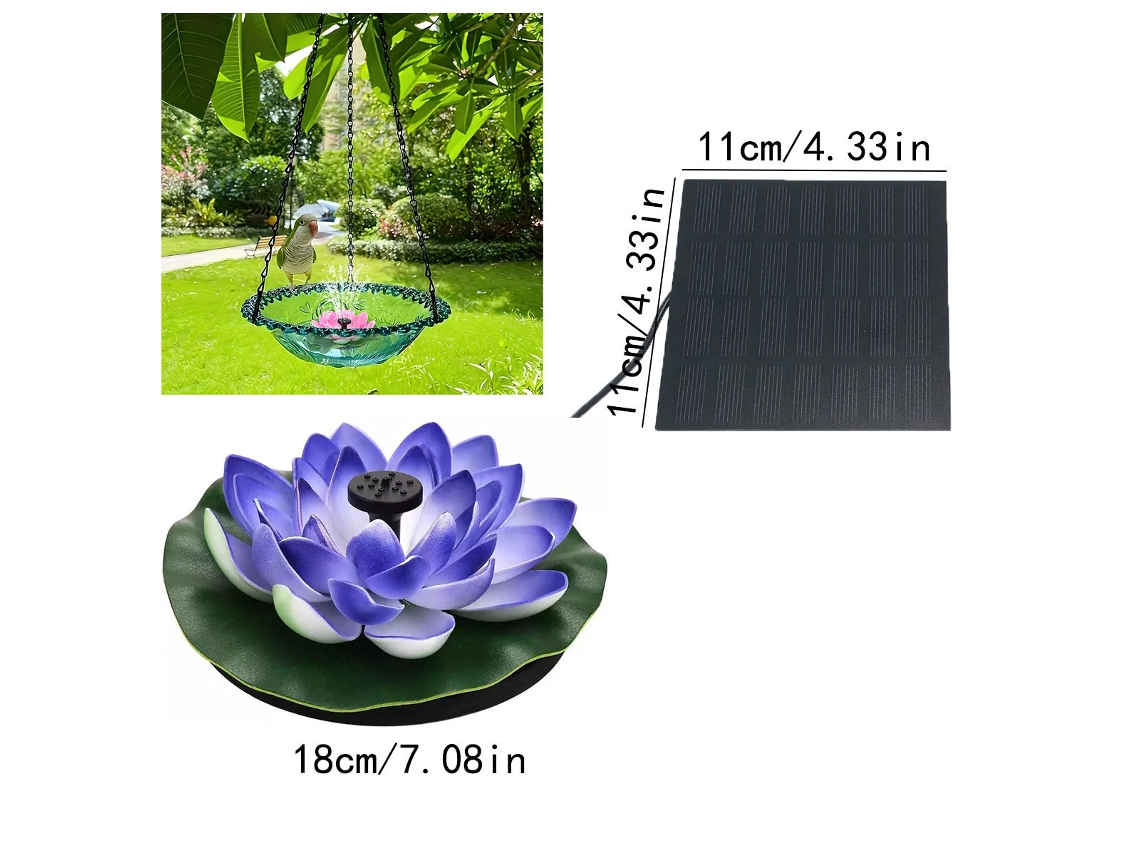 Fuente Solar Blue Lotus De 1,5 W Con Panel Independiente: Bomba De Agua Para Pájaros, Jardines Y Decoración, Sostenible Y Versátil.