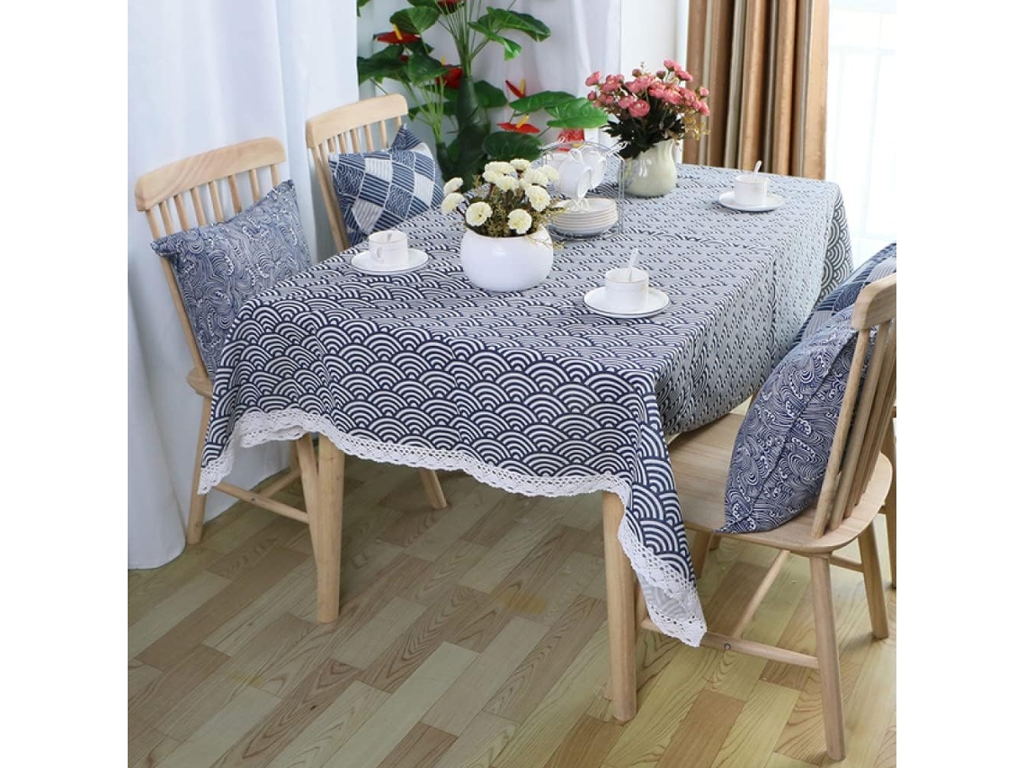 Toalha De Mesa Retangular Estilo Japonês, Algodão E Linho, Com Estampa Ondulada, Para Mesa De Centro.