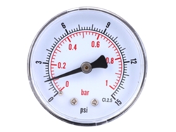 Manómetro Axial De 50 Mm Con Conexión Trasera Bspt De 1/8", Rango De 0 A 1 Bar Para Aire, Agua, Aceite Y Gas.