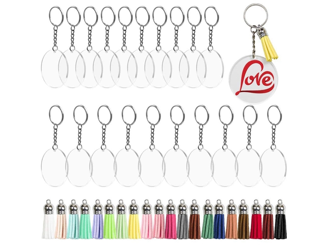 Ats-llaveros De Acrílico En Blanco Con Borlas Juego De Llaveros Redondos Y Borlas Para Proyectos Diy Y Manualidades