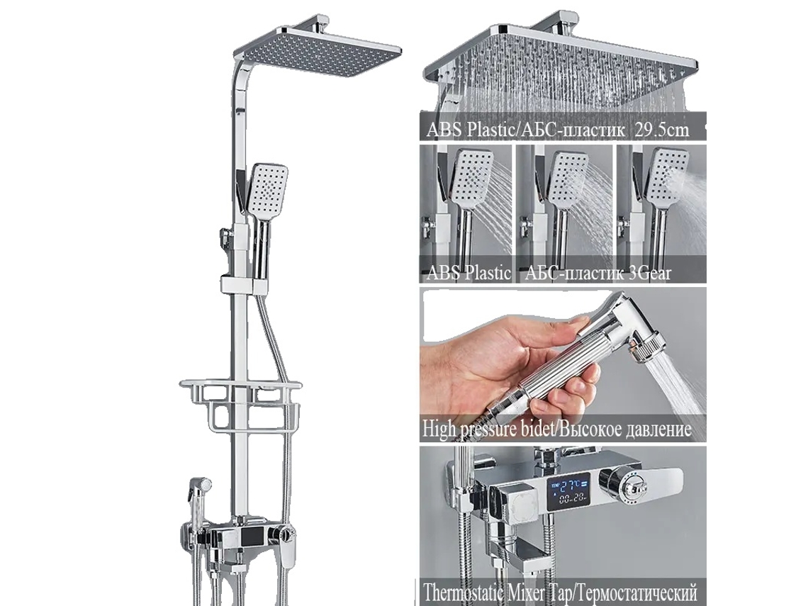 Grifo de ducha de baño cromado, control termostático, diseño elegante, cromo termostático OEM