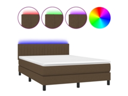 Maison Exclusive - Cama Box Spring Colchón Luces Led Tela Marrón Oscuro 140x200cm