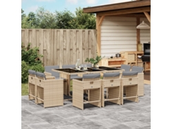 Conjunto de comedor de jardín de 11 piezas con cojines en mimbre beige mixto DKD Home Decor