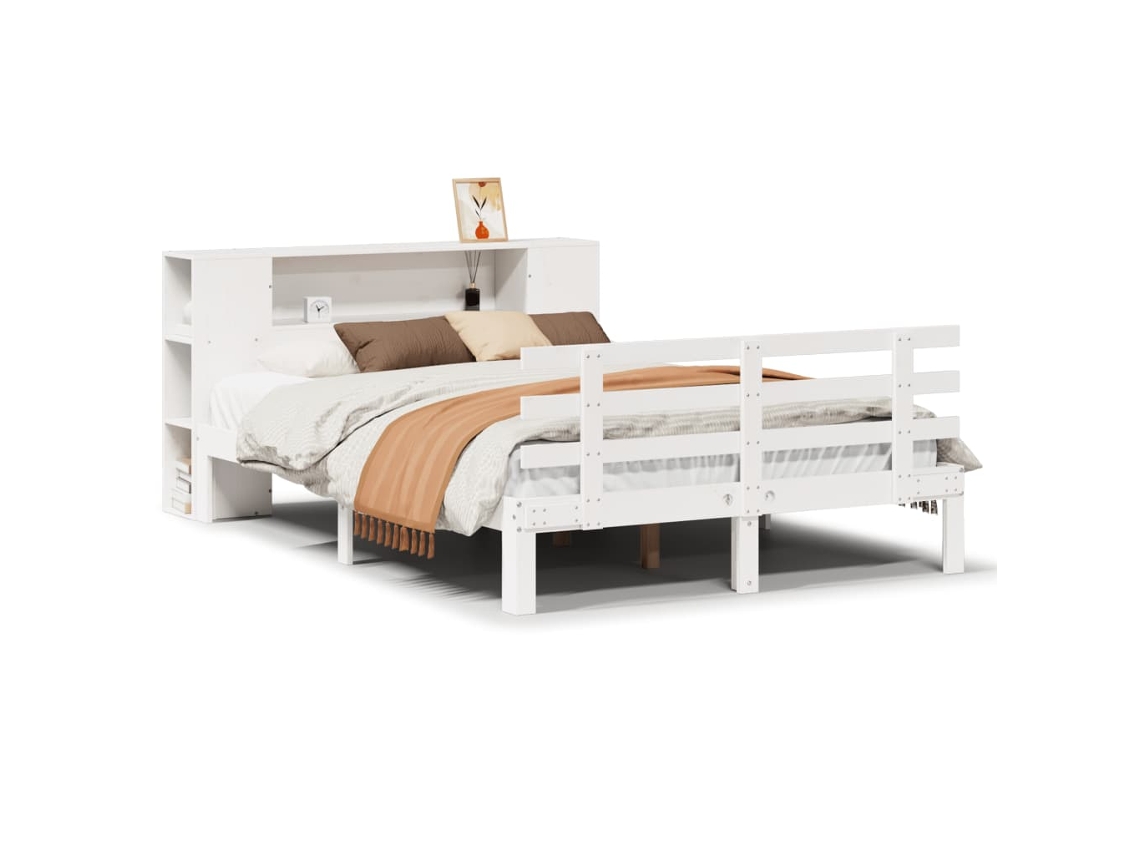 Maison Exclusive - Cama-librería Sin Colchón, Blanca, 160x200cm, Madera Maciza De Pino