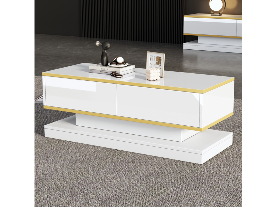 Mesa De Centro De 100 X 50 X 38 Cm, Con 2 Cajones Grandes, Con Una Sección Central Estrecha Y Laterales Superior E Inferior Anchos.