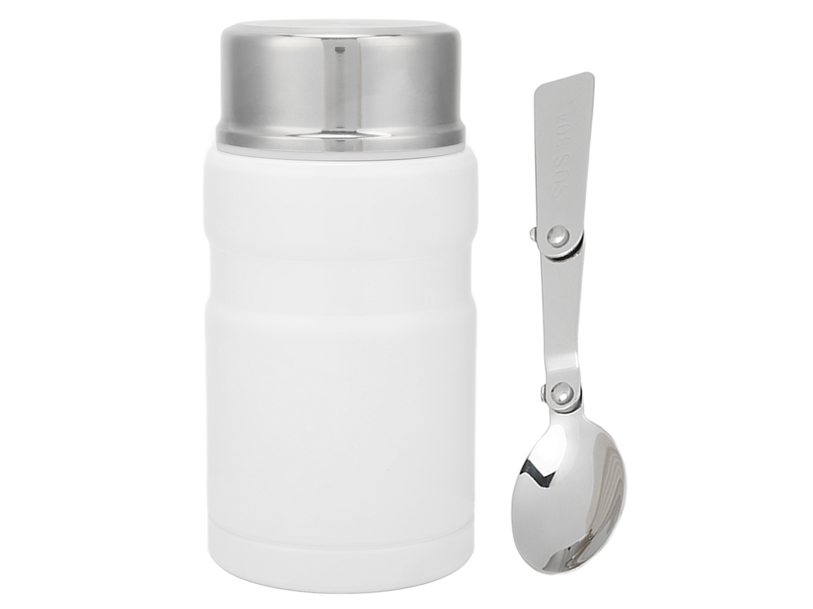 Recipiente Térmico De Acero Inoxidable Para Alimentos De 750 Ml (26 Oz) Con Cuchara, Color Blanco.