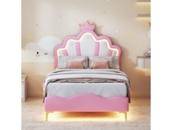 Cama Infantil Niña 90x200cm | Cama Princesa Blanca Con Luz Led | Nube Y Corona Ajustable