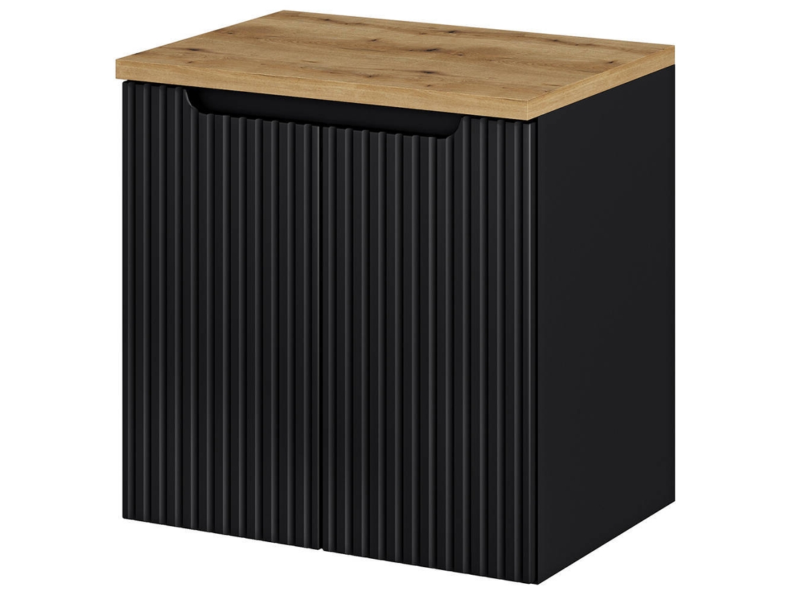 Mueble de baño bajo lavabo Newport con 2 puertas 60x60x40 cm - Negro/Efecto roble [EN.CASA]